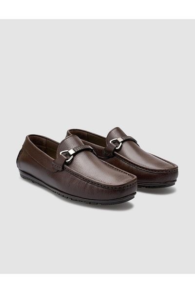 Cabani Genuine Leather Brown Buckle Detailed Men's Loafer