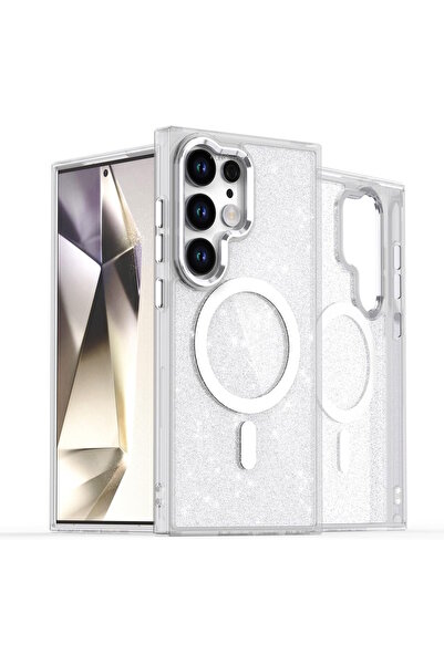 m.tk moveteck Samsung Galaxy S25 Ultra Kılıf Magsafe Wirelles Şarj Destekli Parlak Renkli Kenar Arkası Simli Taşlı