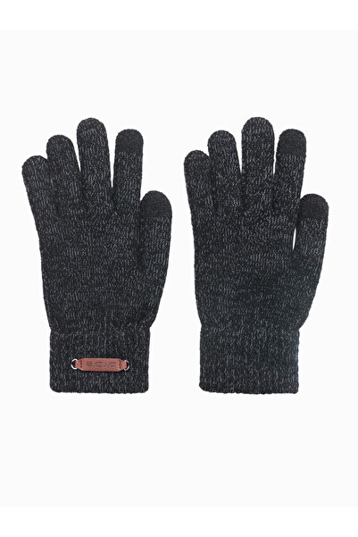 OMBRE Pánské pletené rukavice s vlnou - černá melanž V1 OM-ACGL-0110 jedna velikost