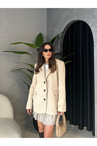 By Merve Darende Dokulu Kaşe Blazer Ceket