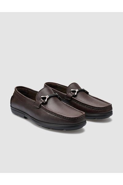 Cabani 100% Genuine Leather Brown Buckle Detailed Men's Loafer