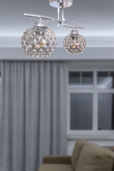 Fer Avize Rengin Modern Chrome Color 2-Piece Glass Chandelier Living Room - Kitchen - Bedroom