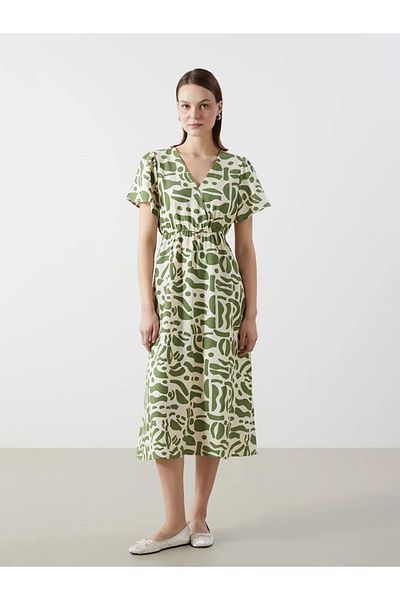 LC Waikiki Γυναικείο φόρεμα LCW Comfort με πράσινο διπλό γιακά