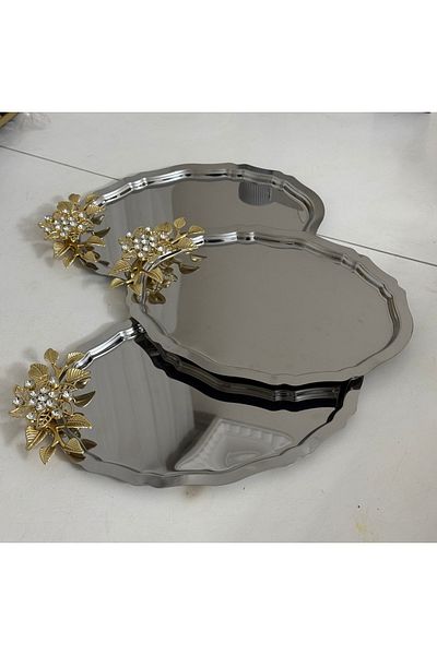 SEVA ÇELİK Stainless Steel Chamomile Stone 6 Pieces Oval Model Presentation Table