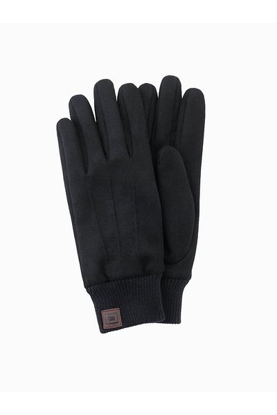OMBRE Herrenhandschuhe aus Öko-Wildleder mit Rand - schwarz V1 OM-ACGL-0112 Einheitsgröße