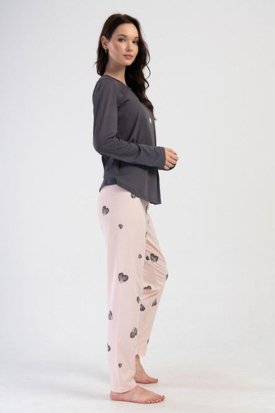 VİENETTA Costum de pijama afumat cu mânecă lungă pentru femei C2T7N1O304