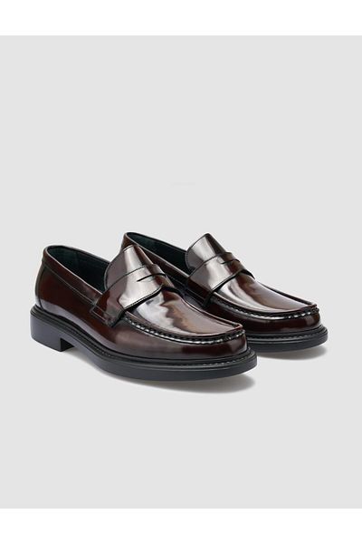 Cabani 100% Opening Genuine Leather Claret Red Men's Casual Shoes