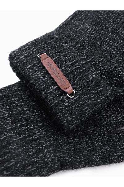 OMBRE Herren Strickhandschuhe mit Wolle - schwarz melange V1 OM-ACGL-0110 Einheitsgröße