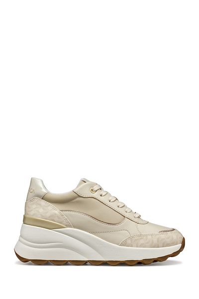 Geox Women's Cream D Spherica Ec13 a - Nap + Pr.Syn Lace-Up Wedge Heeled Sneaker D45Waa08504C1122