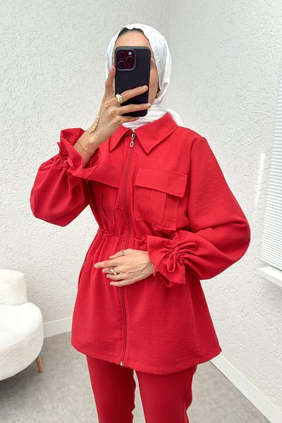 Salih Çelebi Red Waist and Arm Drawstring Suit 2223
