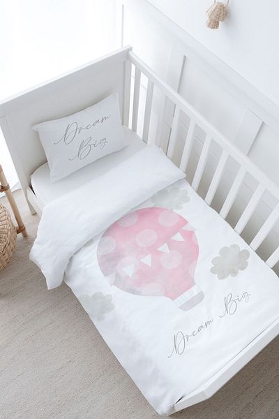 Tuğba Kuğu Baby Size Duvet Cover Set (100X150) - Pure Baby Series - Cloudy Pink Air Balloon