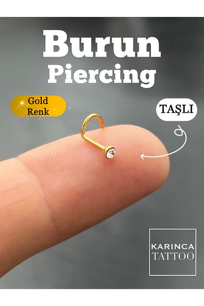 Karınca Piercing Gold Colored Cz - Surgical Steel Nostril Acceleration Nose Piercing (Carinca Tattoo)