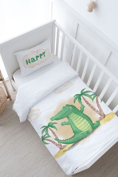 Tuğba Kuğu Baby Size Duvet Cover Set (100X150) - Pure Baby Series - Cute Crocodile
