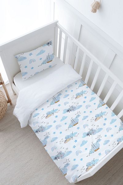 Tuğba Kuğu Iconic Series Blue Air Balloon Rainbow - Baby Size Duvet Cover Set (100X150)