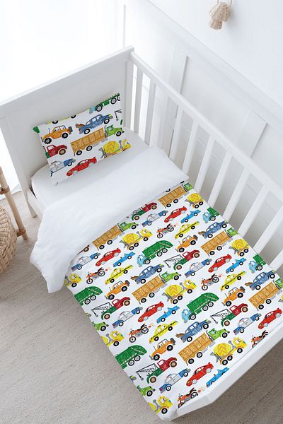Tuğba Kuğu Baby Size Duvet Cover Set (100X150) - Iconic Series - Colorful Vehicles