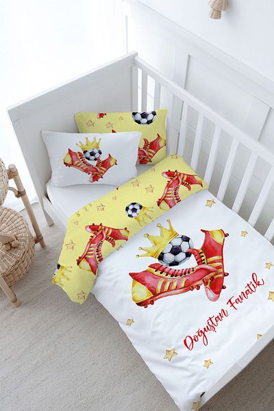 Tuğba Kuğu Baby Size Duvet Cover Set (100X150) - for Baby Series - Yellow - Red