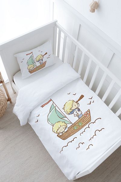 Tuğba Kuğu Pure Baby Series - Cute Captain and Shipboy Baby Size Duvet Cover Set (100X150)