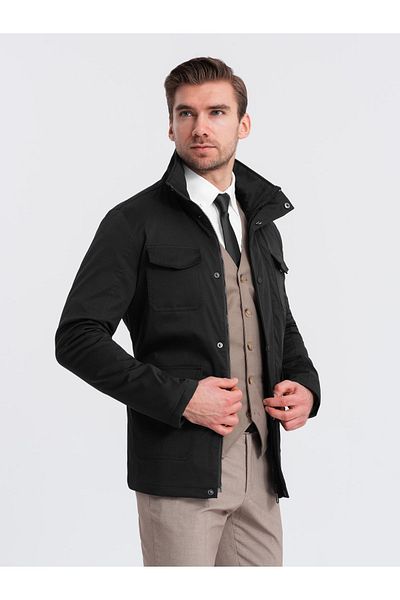 OMBRE Leichte Herrenjacke mit hohem Kragen und Taschen - schwarz V1 OM-JALP-0167 XXL