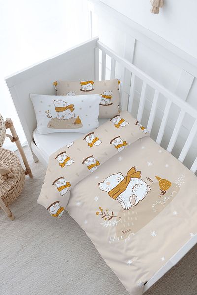 Tuğba Kuğu Baby Series Duvet Cover Set - 100X150, Brown Scarf Bear Model