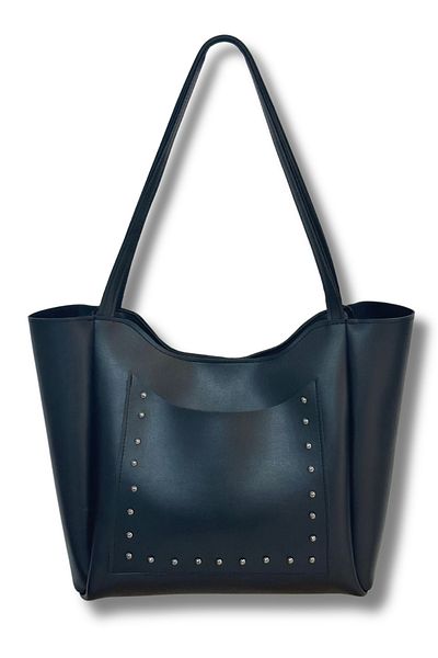 Kontes Women's Shopper Hand and Shoulder Bag with Front Pocket, Staple Detail, Zipper and Snap Closure