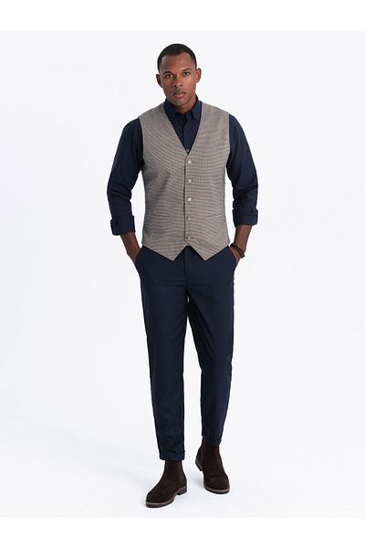 OMBRE Jacquard Casual Herrenweste ohne Revers - braun V1 OM-BLZV-0111 XL
