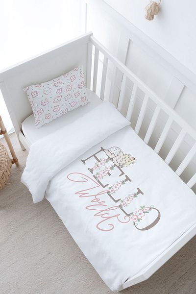 Tuğba Kuğu Pure Baby Series - Hello World Baby Size Duvet Cover Set (100X150)