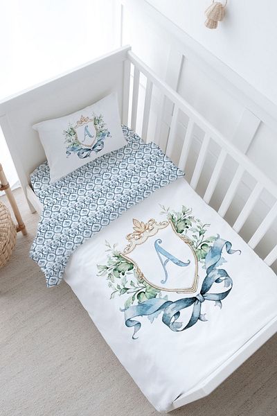 Tuğba Kuğu Blue Royal Series - Baby Size Duvet Cover Set (100X150) - Letter a