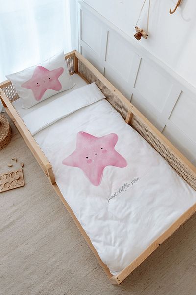 Tuğba Kuğu Montessori Duvet Cover Set (100X200) - Pure Baby Series - Fluffy Pink Star