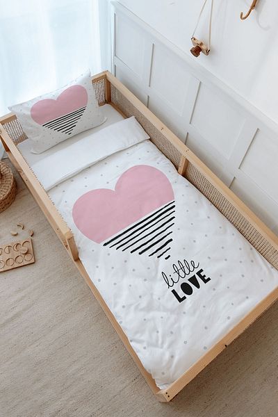 Tuğba Kuğu Pure Baby Montessori Duvet Cover Set - Pink Striped Heart (100X200)