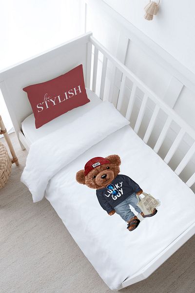 Tuğba Kuğu Pure Baby Series - Sportmen Teddy Bear Baby Duvet Cover Set (100X150)