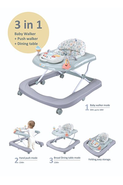 Fun Moment مشاية أطفال قابلة للطي مع مقعد مبطن ناعم - رمادي