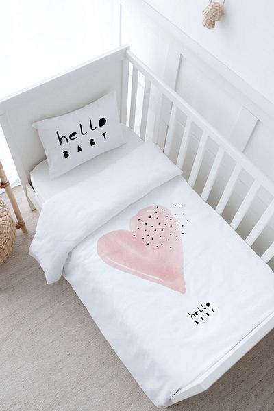 Tuğba Kuğu Baby Size Duvet Cover Set (100X150) - Pure Baby Series - Pink Romantic Heart