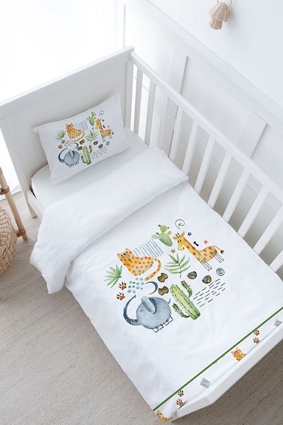 Tuğba Kuğu Iconic Series - Cactus and Cute Animals Patterned Baby Duvet Cover Set (100X150)