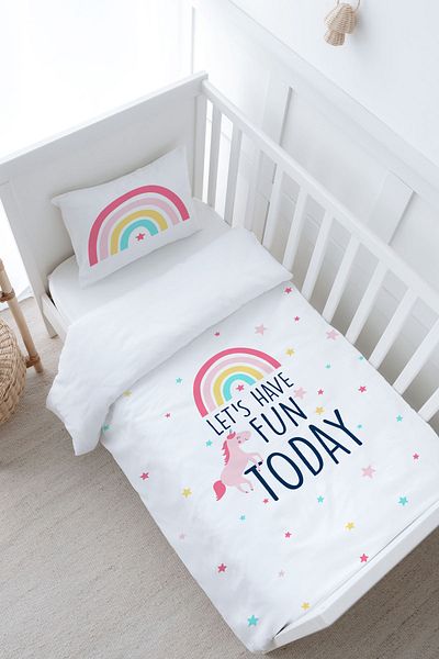 Tuğba Kuğu Unicorn Patterned Baby Duvet Cover Set - Pure Baby Series, 100X150