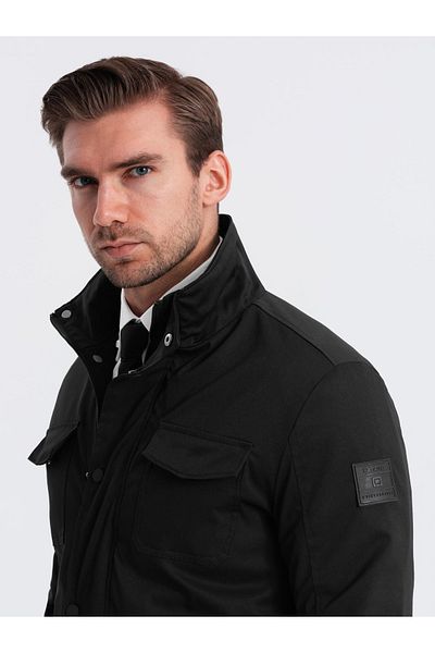 OMBRE Leichte Herrenjacke mit hohem Kragen und Taschen - schwarz V1 OM-JALP-0167 XXL
