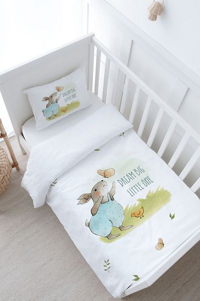 Tuğba Kuğu Pure Baby Series - 100X150 Baby Size Duvet Cover Set, Butterfly Playing Rabbit