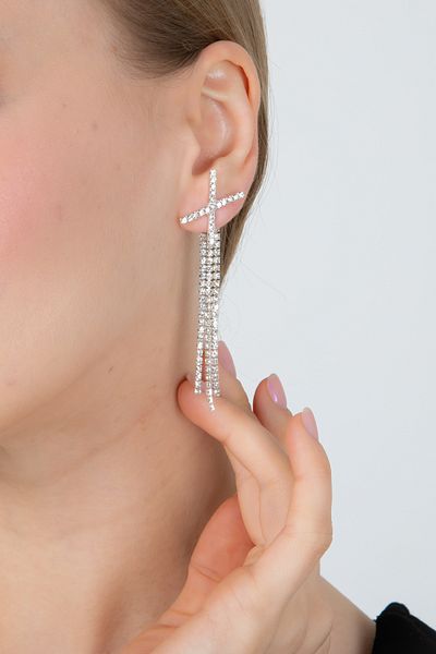 Furtek Aksesuar Women's X Model Hidden Dangle Design Zircon Earrings Style Elegant Minimal Engagement Wedding Jewelry