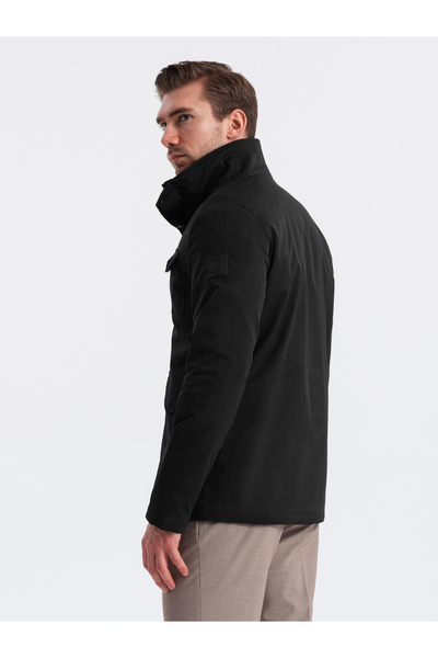 OMBRE Men's lightweight jacket with high collar and pockets - black V1 OM-JALP-0167 XXL