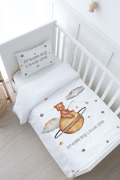 Tuğba Kuğu Baby Size Duvet Cover Set (100X150) - Pure Baby Series - Bear Holding a Star