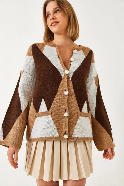 NATUFIAN STORE Women's Diamond Pattern Soft Cardigan