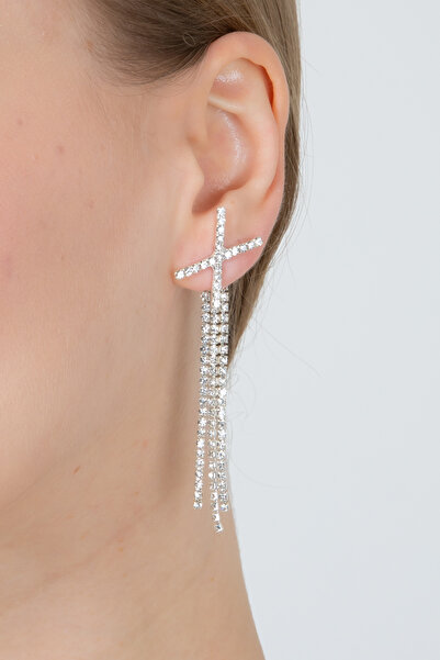 Furtek Aksesuar Kadın X Model Gizli Sallantılı Tasarım Zirkon Küpe Tarz Zarif Minimal Nişan Düğün Takı