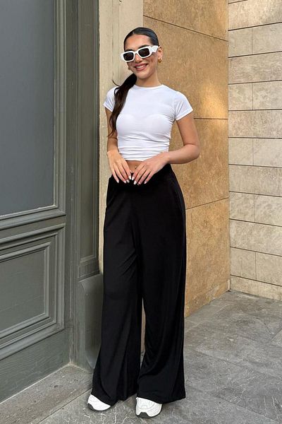 Madmext Black High Waist Relaxed Fit Wide Leg Women's Pants Mg2309