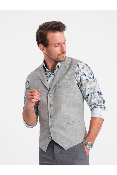 OMBRE Herren Anzugweste mit Kragen - hellgrau V1 OM-BLZV-0109 S