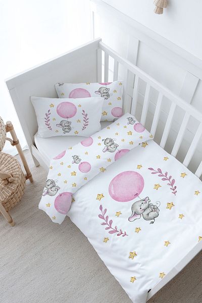 Tuğba Kuğu Baby Bedding Set - Pink, Big Balloon Elephant (100X150) - Baby Series