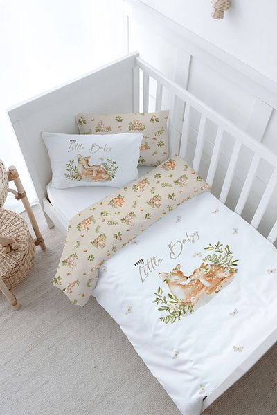 Tuğba Kuğu Baby Size Duvet Cover Set (100X150) - for Baby Series - Mom and Baby Deer