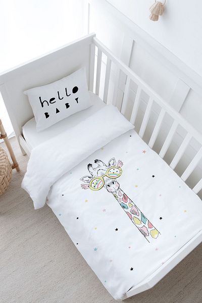 Tuğba Kuğu Baby Size Duvet Cover Set (100X150) - Iconic Series - Colorful Giraffe