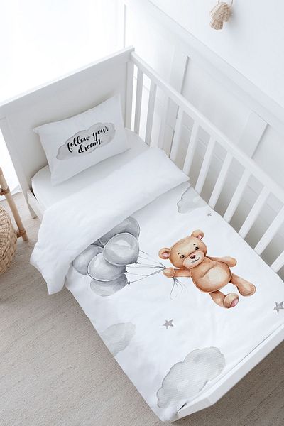 Tuğba Kuğu Baby Size Duvet Cover Set (100X150) - Iconic Series - Bear Holding Balloons