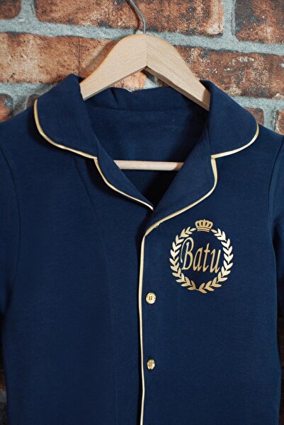 ADEREN KİDS KIŞLIK SÜNNET PİJAMASI PAMUK İSİM BASKILI LACİVERT GOLD