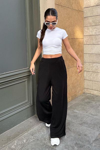 Madmext Black High Waist Relaxed Fit Wide Leg Women's Pants Mg2309