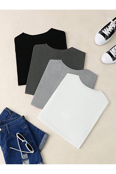 Deocept Unisex 4 Pack μονόχρωμο μπλουζάκι με λαιμόκοψη